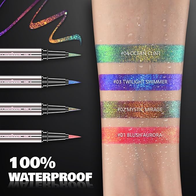 CHARMACY New Chameleon Liquid Eyeliner, Liquid Glitter Eyeliner, Highly Pigmented, Metallic MultiColor Shifting waterproof Eyeliner, Ultra-Fine Tip, Longwearing, Smudge-proof (A03 Twilight Shimmer)