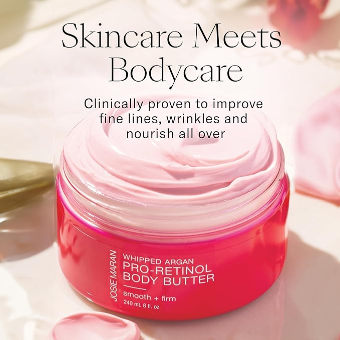 Josie Maran Whipped Argan Pro-Retinol Body Butter - Ultra-Hydrating Retinol Body Cream with Air-Whipped 100% Pure Argan Oil - Smooth, Soothe & Improve the Look of Fine Lines - Unscented (8 Oz)