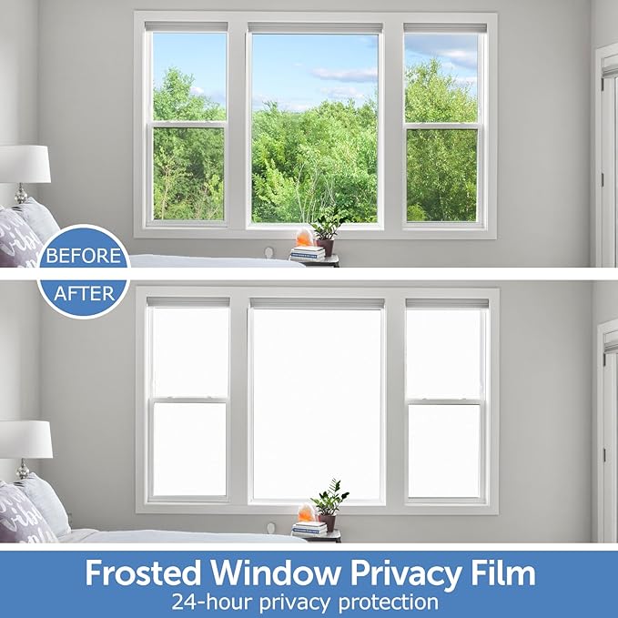 HIDBEA Frosted Window Privacy Film - Non Adhesive Static Cling Glass Stickers Sun UV Blocking Heat Control Door Covering Decals for Home Office(35.4 x 98.4 Inch, Frosted White)