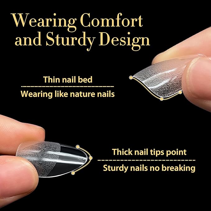 UNA GELLA Medium Almond Nail Tips, 312pcs Almond Gel Nails Tips Shape Pre Etched Full Cover Clear Fake Acrylic Pointed Press On Nails No C Curve for Nail Extension Christmas Art DIY Salon 12 Sizes