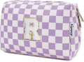 Narwey Birthday Gifts for Women Teen Girls Kids Personalized Initial Makeup Bag Monogram Preppy Cosmetic Bag Trendy Stuff 6 8 10 11 12 13 14 16 18 Years Old Travel Toiletry Bag (Purple Letter R)