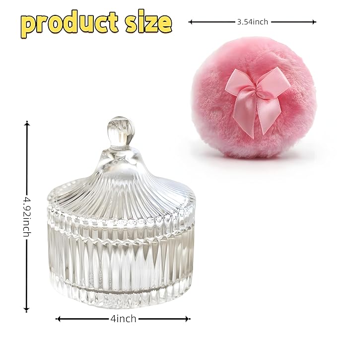 2 Pcs Large Body Powder Puff and Container Powder Container with Puff Crystal Case Soft Washable Reusable Velour Face Body Glitter Wet Dry Makeup (Pink)