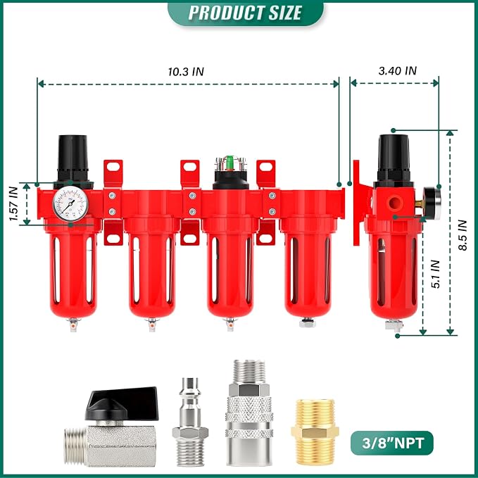 Industrial Grade 4-Stage Aluminum Air Drying System, 3/8 Inch NPT, 0-150 PSI - Image 2