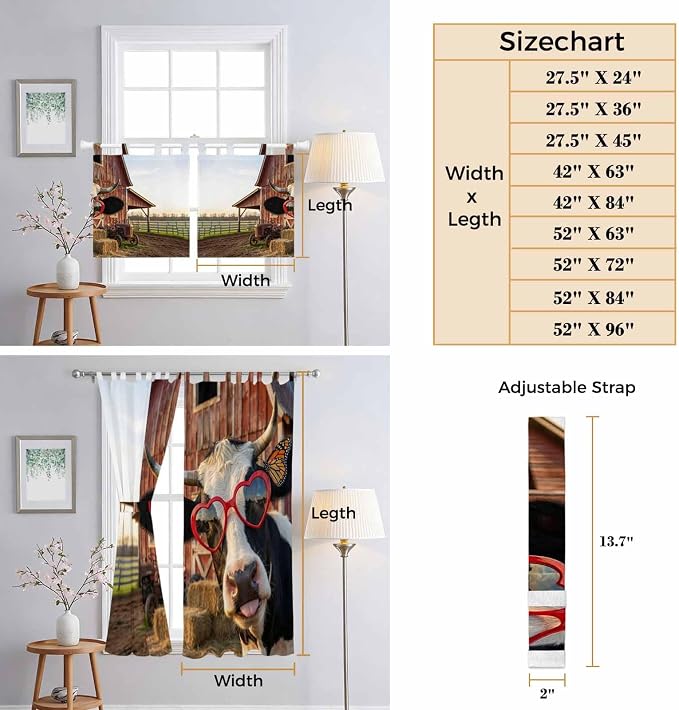 Farm Cows Living Room Curtains 84 Inch Length, Window Curtains Tab Top - Image 8