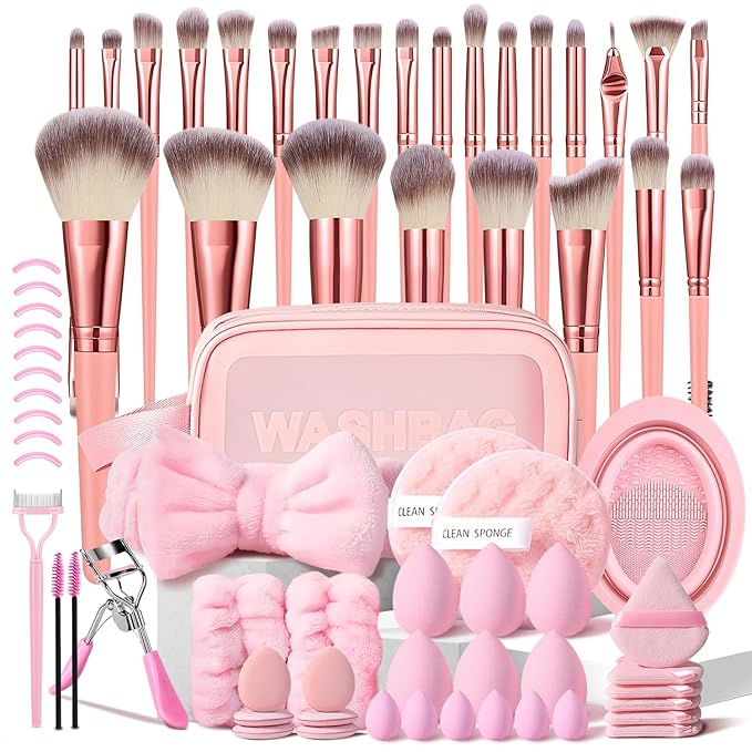 70Pcs Pink Makeup Brushes Set Professional Makeup Kit Multi-functional Makeup Tool Set with Case Facial Makeup Accessories, Foundation Makeup Brush Kit Eye and Face Make up Brushes & Tools