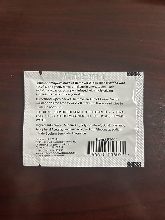 Diamond Wipes Face Cleansing and Waterproof Makeup Remover Wipes, Case of 250 Wipes, Alcohol Free Wipes with Vitamin E