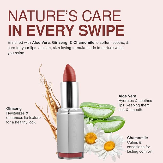 Palladio Herbal Lipstick, Rich Pigmented and Creamy Lip Color, Infused with Safflower, Ginseng, Ginkgo Biloba, Camellia and Aloe, Prevents Lips from Drying, Combats Fine Lines, Long Lasting, Cameo