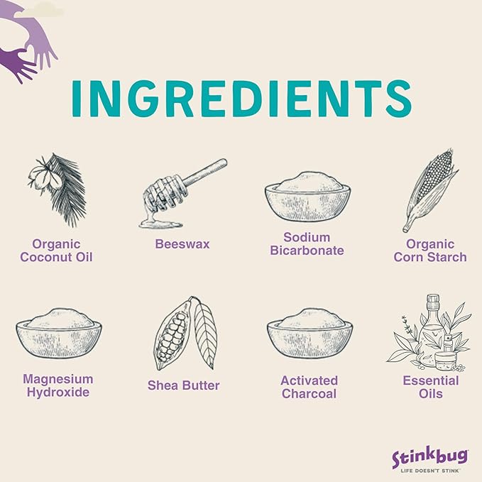 Stinkbug Naturals Organic Aluminum Free Travel Size Deodorant Stick with Vanilla Mint, Coconut Oil and Activated Charcoal, 0.75 Ounce Pack of 3