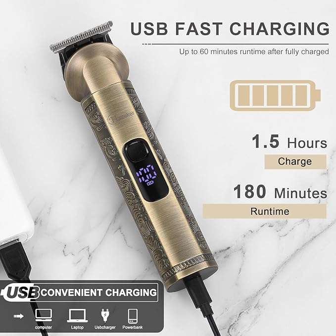 Hatteker Beard Trimmer Kit Professional Hair Clipper Zero Gapped T-Blade Electric Razor Shaver for Nose Ear Body Face Mustache Trimmer for Men Cordless Grooming Kit 8 in 1