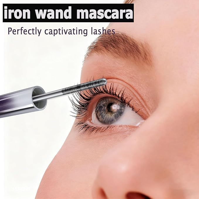 Iron Wand Mascara, Metal Wand Mascara, 3D Curling Metal MascaraWand, Clump-Free, Waterproof & Smudge-Proof Formula For Naturally Long, Thick Lashes