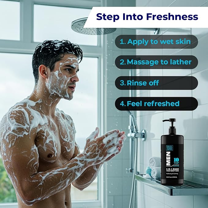 Dead Sea Collection TOP 10 ACTIVE Mens Body Wash 3 in 1 – Sandalwood Body Wash for Men – Shower Gel – Shampoo – Shower Soap for Face and Hair – Pack of 2 Bottles (33.8 Fl. Oz. Each)
