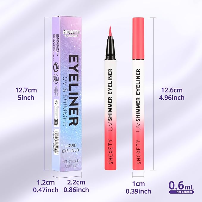 Metallic Neon Liquid Eyeliner, Glitter Neon Colored Eyeliners Pen, High Pigmented, Waterproof Smudge-Proof and Long-Lasting Metallic Eye Makeup for Halloween Christmas,Shimmer Red