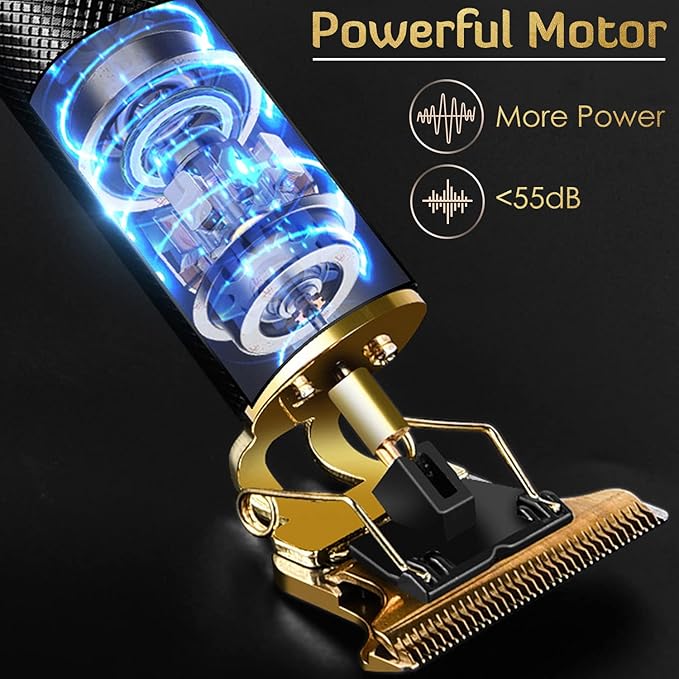 Hair Clippers for Men, Hair Trimmer T Blade Trimmer Zero Gapped Trimmer, Cordless Rechargeable Beard Trimmer Shaver Hair Cutting Kit with Ear Spoon Tool Set (Gold)