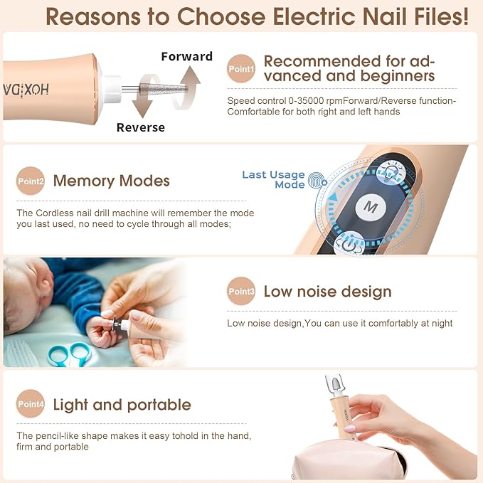 Professional Manicure Pedicure Kit with 360° LED Light&10 Speeds&Memory Mode with Case, Cordless Electric Nail Drill, Pedicure Tools for feet,Hand Foot Care Nail File for Thick Nail Toenail Cuticle