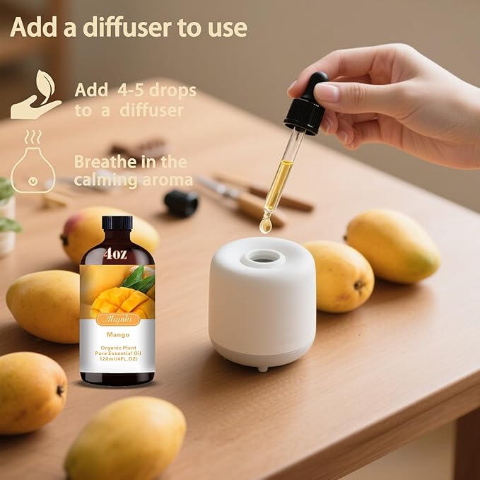 Mango Fragrance Oil-Mango Essential Oil 4.33oz (130ml)-100% Pure Natural Scent for Diffusers, Candles, Soap Making & Aromatherapy-Relaxing Home & Gift Essential Oil for Bath, Massage