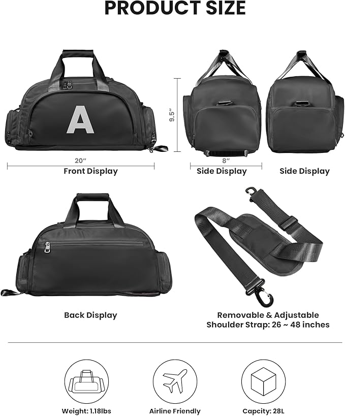 4 Year Old Boy Birthday Gifts, Initial Gym Bags with Shoe Compartment, Dance Bag for Girls, Monogram Kid Overnight Bags, Travel Duffle Tote-Perfect for Sport Gymnastics Cheer (Letter V)