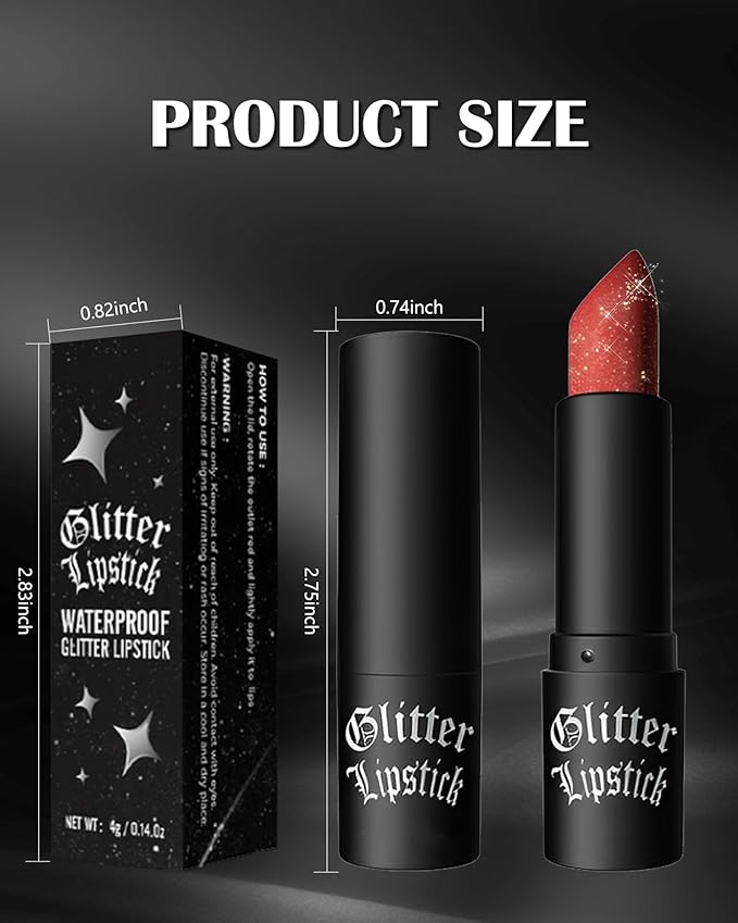 White Diamond Glitter Matte Lipstick, Gothic Shiny Lip Gloss, Sparkling High Pigment Longlasting Waterproof Smudgeproof Non-Stick Lipstick, Shimmer Lip Blam for Stage,Cosplay, Party Makeup-01