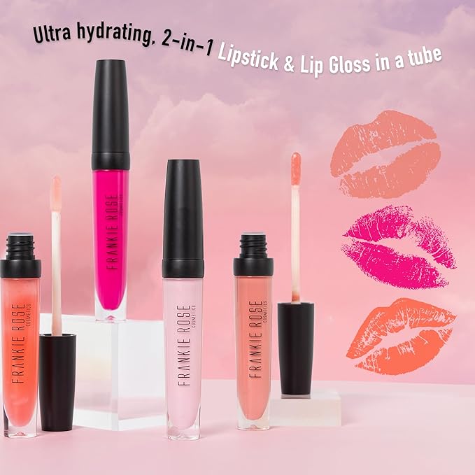 Frankie Rose Cosmetics Lip Gloss | Non-Sticky Formula, Long Lasting Gloss Shimmer, Bold Pigment & Hydrating Gloss of Lips, Flirt Shimmer Lip Gloss, 20g