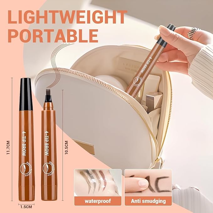 Microblading Eyebrow Pen, Waterproof Four-tip Beard and Eyebrow Pen, Liquid Eyebrow Pencil, Long-Lasting Natural Magic Eyebrow Makeup Fine Stroke Contouring Pencil (Grey)