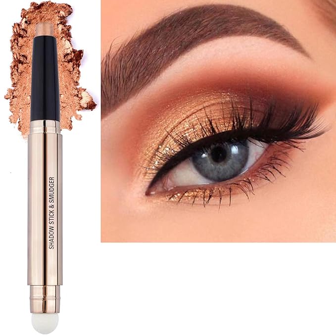 Champagne Eyeshadow Stick Makeup, Long-Lasting Waterproof Eye Shadow Pencil, Hypoallergenic Smudge-Proof Glitter Primer Palette Shimmer Eyeliner, Easy to Blend Eye Make Up