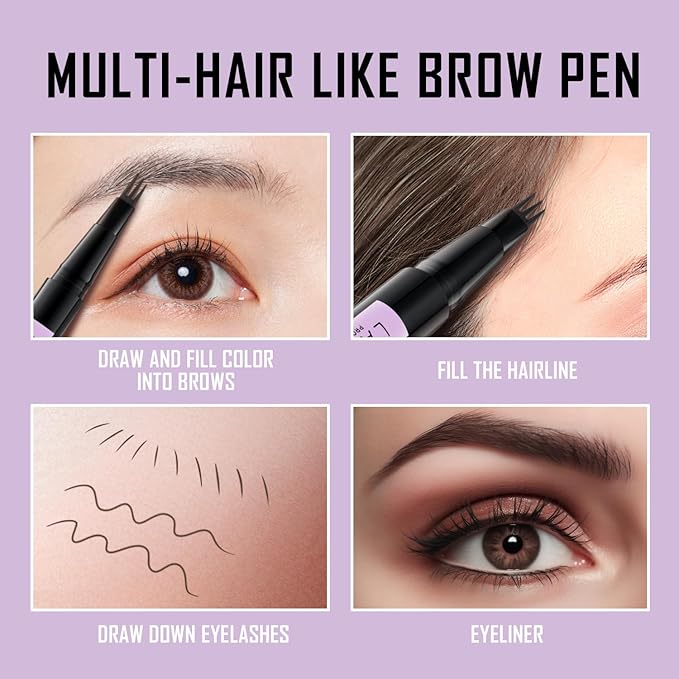LAVONE Eyebrow Pencil, 2-In-1 Waterproof Eyebrow Pen, with 3 Tip Microblading Eyebrow Pen and Ultra-Precise Brow Pencil, Dual-ended Eyebrow Brush, for Eyebrow Makeup - Black