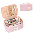 OCHEAL Makeup Bag for Women, Monogram Cosmetic Bag with Brush Holder, Pink Travel Makeup Case Beauty Toiletry Bag Organizer Personalized Gifts for Girls Bridesmaid, Sister, Wife, Friends Initial M