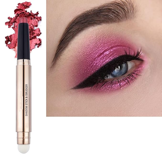 Rose Red Eyeshadow Stick Makeup, Long-Lasting Waterproof Eye Shadow Pencil, Hypoallergenic Smudge-Proof Glitter Primer Palette Shimmer Eyeliner, Easy to Blend Eye Make Up