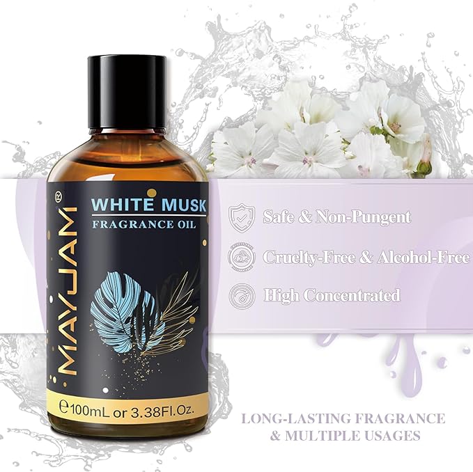 MAYJAM 100ML/3.38FL.OZ White Musk Fragrance Oils with Glass Dropper, Essential Oils for Diffusers for Home, Long Lasting Scented Oils for Diffusers Soap Candle Making