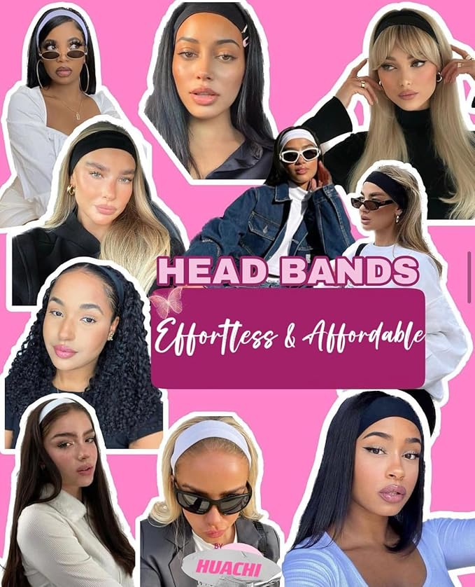 Elastic Headbands 16 Pack - Women's Soft Fabric Non-Slip Sweat Bands for Yoga, Running, Sports, and Hair Accessories - Black White Thick Bands