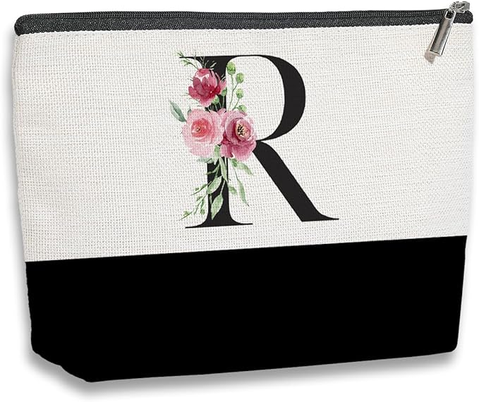 Initial Makeup Bag, Personalized Gifts for Women, Personalized Makeup Bag, Bridesmaid Gifts, Cosmetic bags for Women (Letter R)