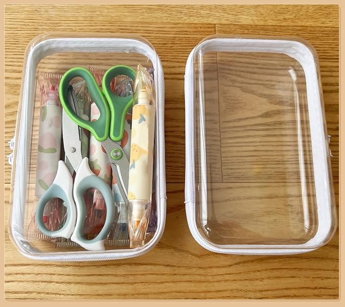Clear Hard Shell Zipper Case, Upgraded Thicker Transparent Plastic Bins for Organizing, See Through Zipper Pouches Makeup Case, Lidded Storage Bins Organizer for Storage Cosmetics (S+S)