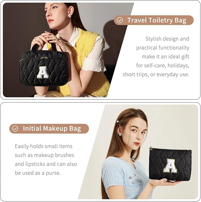 YOOLIFE Travel Toiletry Bag for Women - Hanging Toiletry Bag Makeup Bag, Portable Toiletries Cosmetic Bag, Airplane Travel Essentials Black - K