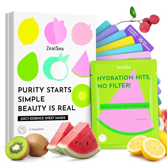 ZealSea Clean Beauty Face Masks Skincare, Minimalism 15 Ingredients Sheet Mask, Dopamine Color Design Facial Mask, Sleepover & Slumber Spa Party Supplies, Women Teen Girl Gifts Trendy Stuff, 14 Pack