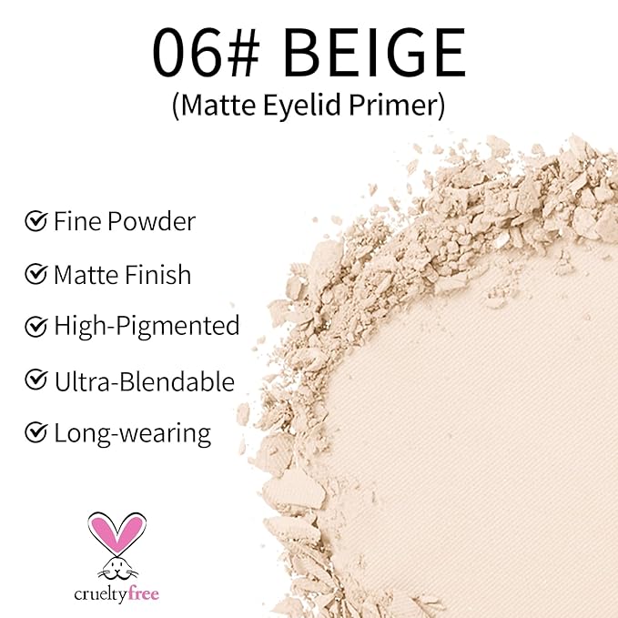 Erinde Single Beige Matte Eyeshadow Palette, Velvet Eye Shadow Compact Powder Primer Base Makeup, Neutral Nudes Matte Pressed Powder Eye Shadow Palette, 06# Beige
