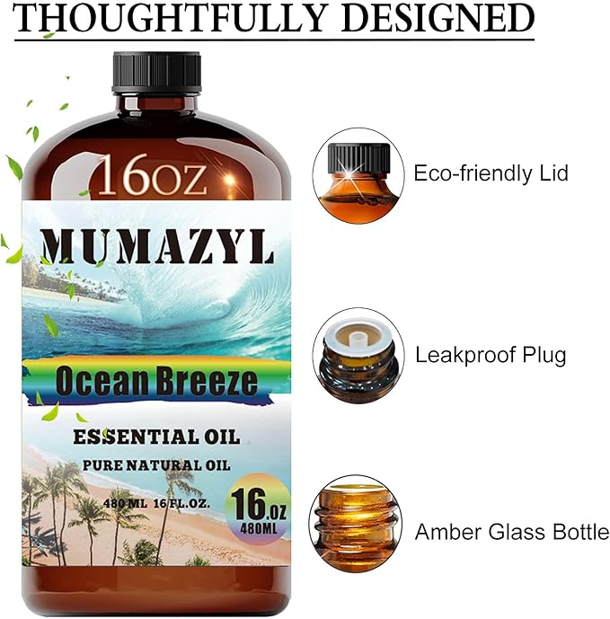 Ocean Breeze Essential Oil, Ocean Breeze Oil 16 Fl Oz 480ML for Diffuser Humidifier Yoga Cleaning DIY Candle Soap Making Fragrance Oils