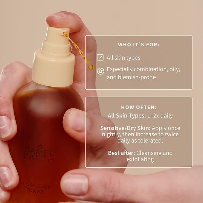 Bambu Earth Apple Cider Face Toner - Clarifying and Refreshing Alcohol-Free Toner for Face Formulated with Rosemary Hydrosols - Gently Cleanses & Restores Skin pH Balance for Daily Skincare - 4 Fl. oz