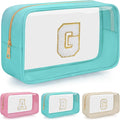 Personalized Initial Clear Makeup Bag, Travel Chenille Patch Cosmetic Bag, Preppy Toiletry Bag Monogram Cosmetic Pouch with Zipper, Ideal Gift for Teen Girls Women (Clear-Green, G)