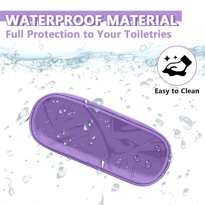 Clear Small Pencil Pouch Makeup Bag for Purse,Nylon&PVC Pencil Case Waterproof Makeup Brush Holder with Zipper,Preppy Transparent Pen Bag Travel Cosmetic Bag for Women Men Office(Slim-Purple)