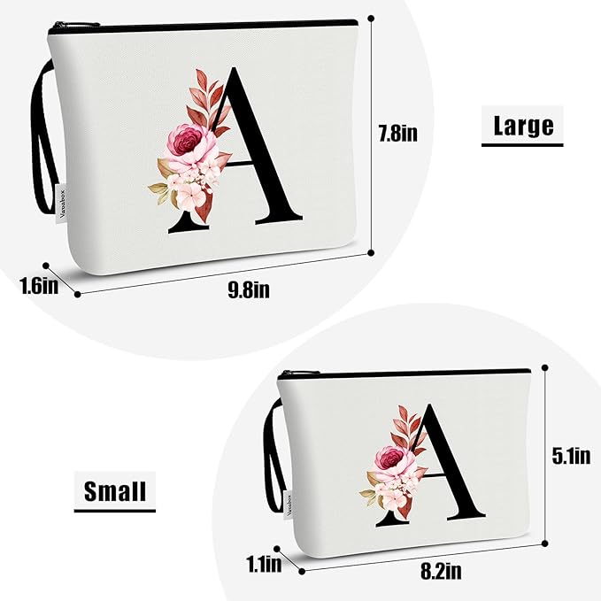 Vavabox A-Z Personalized Makeup Bag, Birthday Gifts for Women Mom, Gifts for Best Friend, Bride Bridesmaid Cosmetic bag (B, 03-White Set)