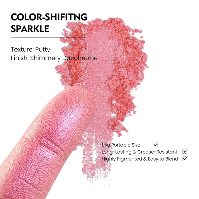 Chameleon Single Eyeshadow – Soft Gold-Pink, Pressed Powder,Square Pan, Fits Magnetic Palettes, High Pigment, Smudge-Proof, Smooth Blend, All-Day Wear (Sunpetal)