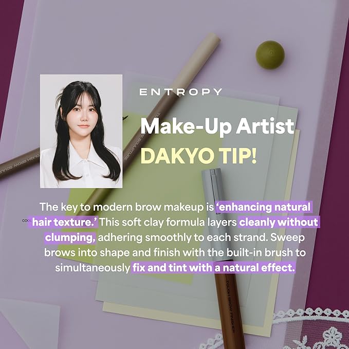 ENTROPY MAKEUP Tough Brow Finisher, 2-In-1 Brow Tint Mascara with Built-In Comb, Skinny Brush, Long-Lasting, Lightweight, Natural Hold and Soft Tint, Toast