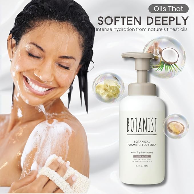 Botanist Shea Butter Body Wash for Women & Men, Foaming Body Wash for Sensitive Skin with Coconut Oil & Almond Extract, Sulfate & Paraben Free Whipped BODY WASH from Japan 15.2 Fl Oz LILY & RASPBERYY
