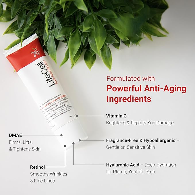 LifeCell All In One Anti-Aging Cream – Reduces Wrinkles, Fine Lines, Dark Circles & Sun Damage – Retinol, Vitamin C, DMAE & Hyaluronic Acid – Fragrance-Free, for All Skin Types (2.54oz), 2-Pack