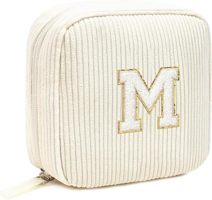 LETGO Birthday Gifts for Women Small Personalized Initial Monogram Makeup Bag,Preppy Corduroy Makeup Bags Travel Toiletry Bag Cute Pouch Purse for Her Mom Girlfriend Wife Sister Teacher Bridesmaid