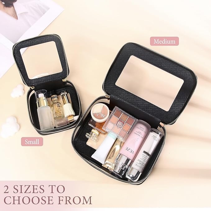 Pinkmik Clear Makeup Bag with Zipper Waterproof Travel Makeup Set for Cosmetics and Toiletries Women's Purse Organizer and Car Essentials (Black, M+MINI-1)