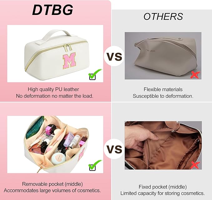 for Christmas Day Gifts, Makeup Bag for Women, PU Leather Travel Toiletry Bags, Initial Make Up Cosmetic Pouch for Teen Girls, Wide Open Portable Skincare Bag, Personalized Birthday Gifts, White X
