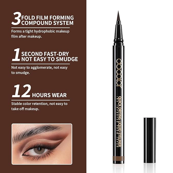 docolor Brown Eyeliner Ultra-Pigmented & Waterproof Eye Liner Quick Drying Liquid Eyeliner Vegan & Cruelty-Free