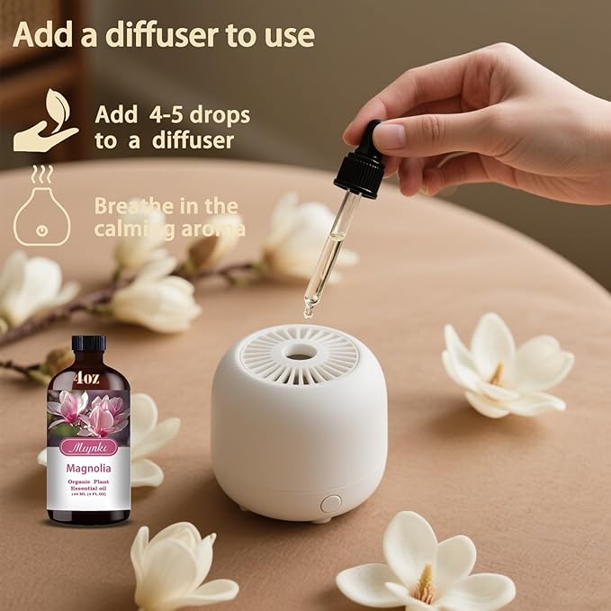 Magnolia Fragrance Oil-Magnolia Essential Oil 4.33oz (130ml)-100% Pure Natural Scent for Diffusers, Candles, Soap Making & Aromatherapy-Relaxing Home & Gift Essential Oil for Bath, Massage