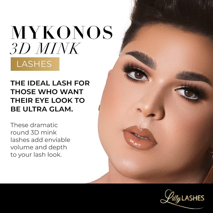 Lilly Lashes Mykonos 3D Mink Lashes, The Original Lilly Lash for Wispy & Natural Look, Reusable Eyelashes up to 25x, Fluffy Eyelashes, Strip Lashes, Lash Glue not Included