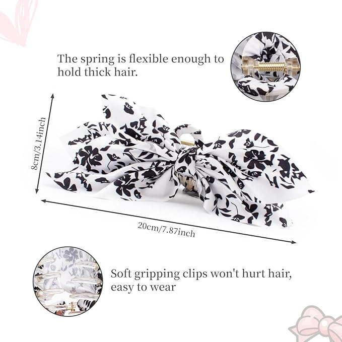 Bow Claw Clips Bow Hair Clips Black White 1PCS Big Hair Bows for Women Butterfly Styling Large Hair Clips for Thick Hair for Girls Hair Accessories for Teens